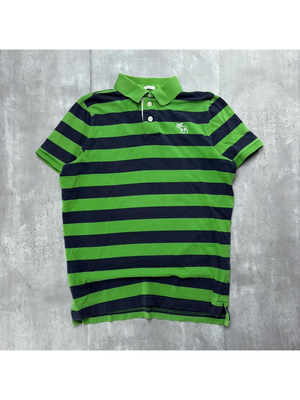 Y2K Green Abercrombie & Fitch Grunge Striped Skater Polo Shirt